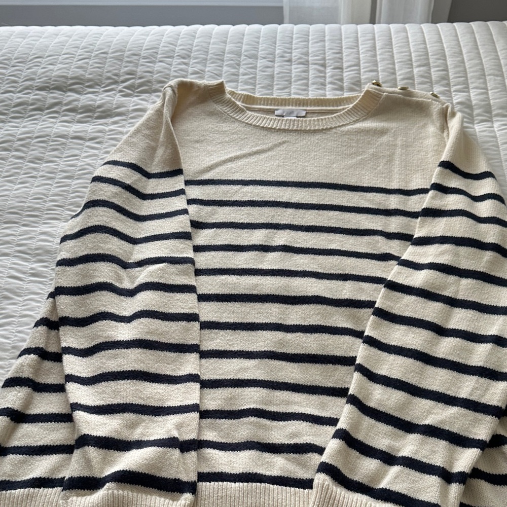 J. Jill Beige and Navy Striped Cardigan